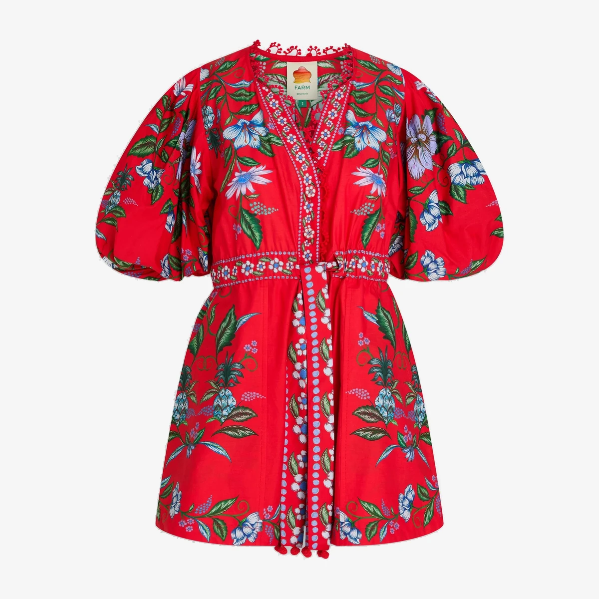 Farm Rio Guipure Lace-Trimmed Floral-Print Cotton-Poplin Playsuit in Red