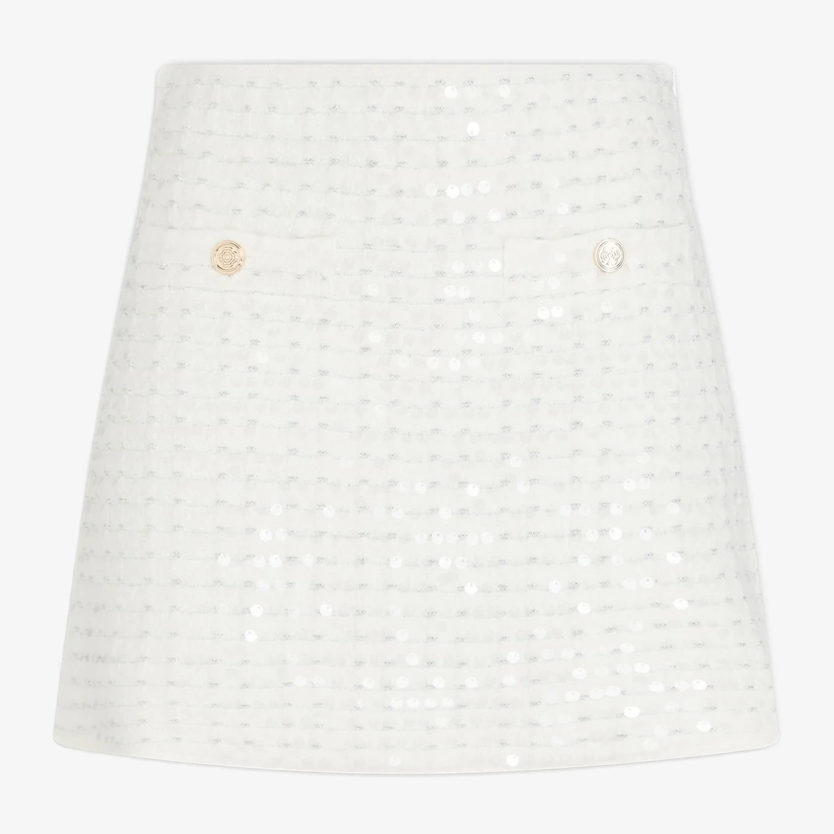 Maje Sequined Bouclé-Knit Mini Skirt in White