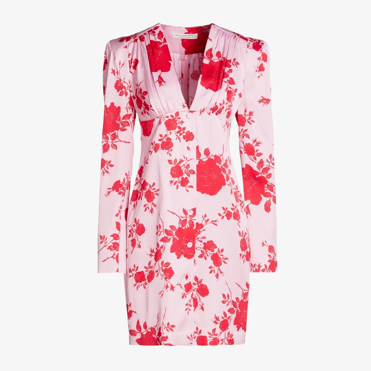 Philosophy di Lorenzo Serafini Gathered Floral-Print Satin Mini Dress in Pink