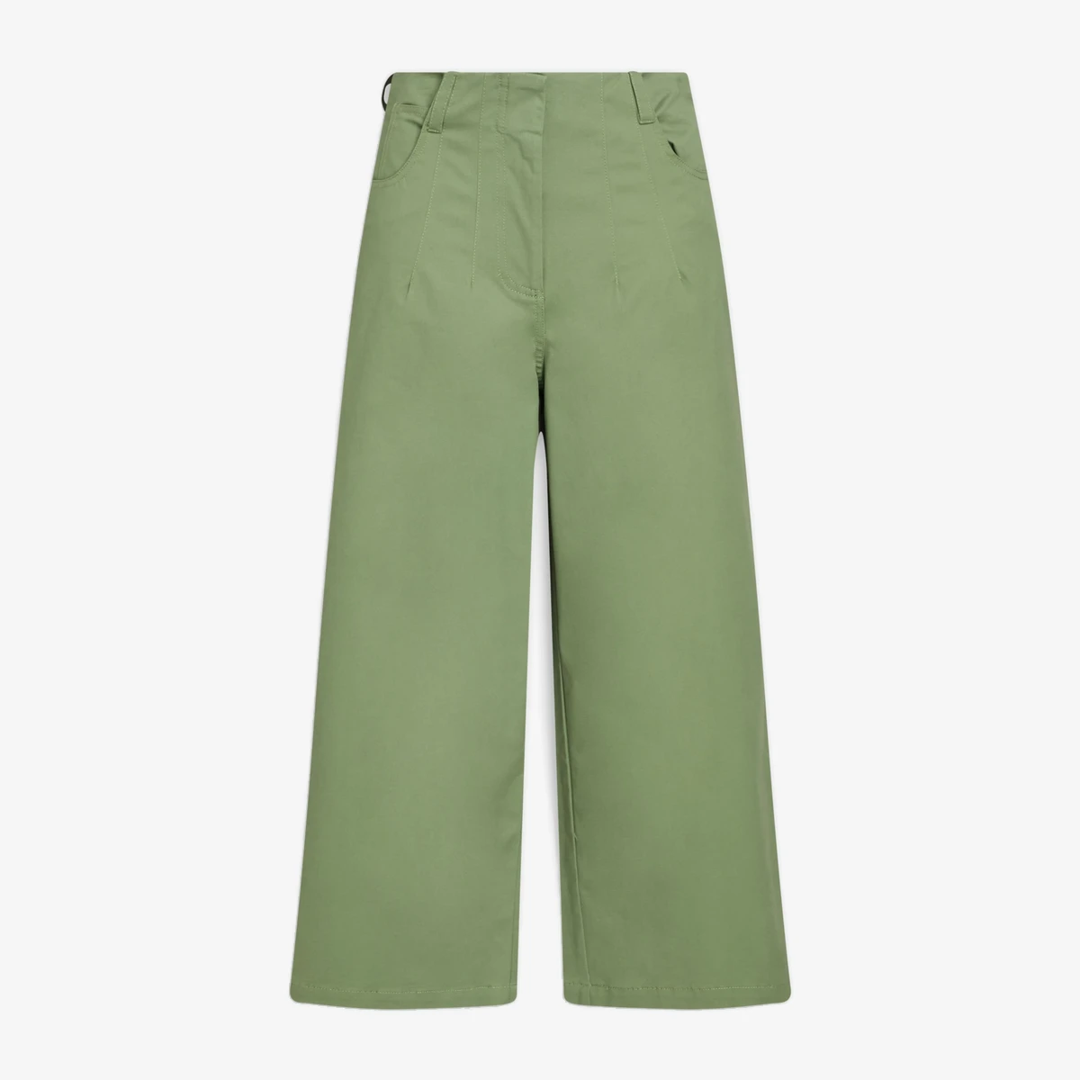 Staud Luca Cropped Wide-Leg Twill Pants in Green