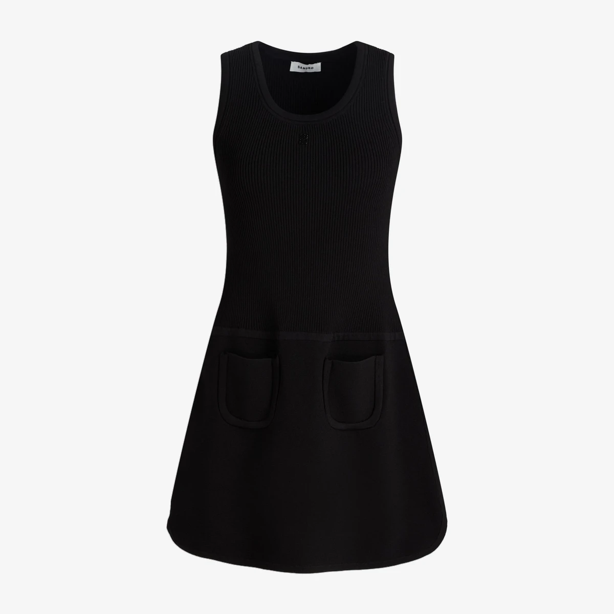 Sandro Ribbed-Knit Mini Dress in Black