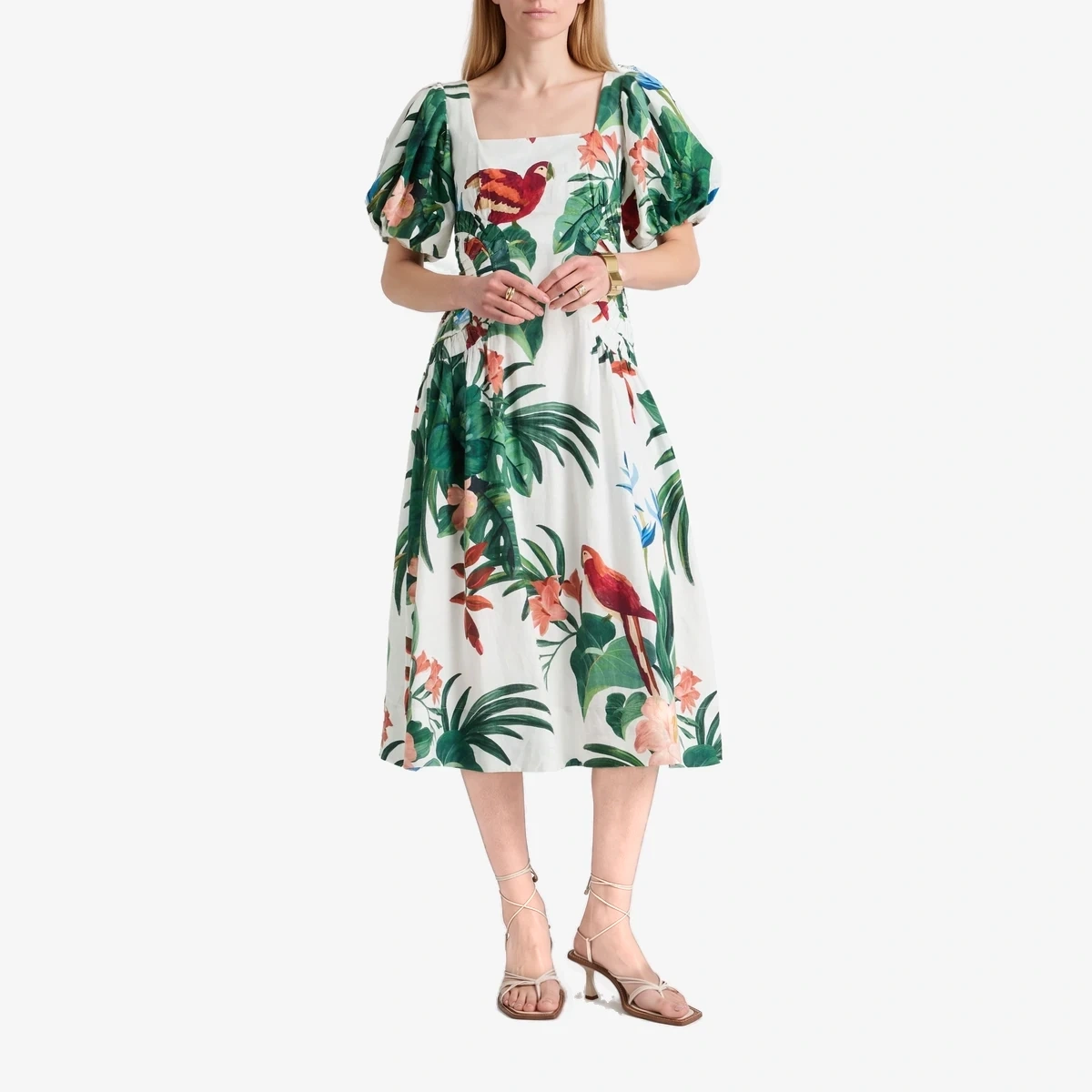 Printed Linen-Blend Midi Dress view 2