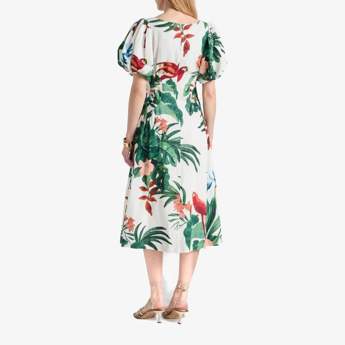 Printed Linen-Blend Midi Dress view 3