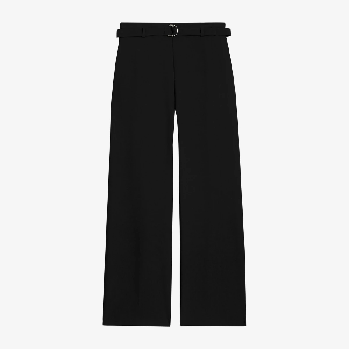 Maje Belted Crepe Wide-Leg Pants in Black