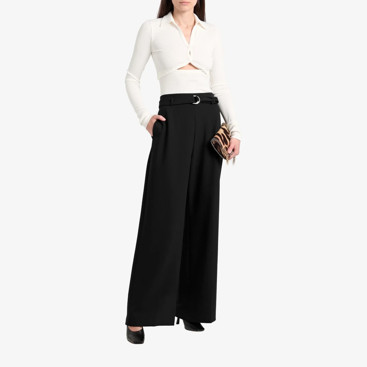 Belted Crepe Wide-Leg Pants ხედი 2