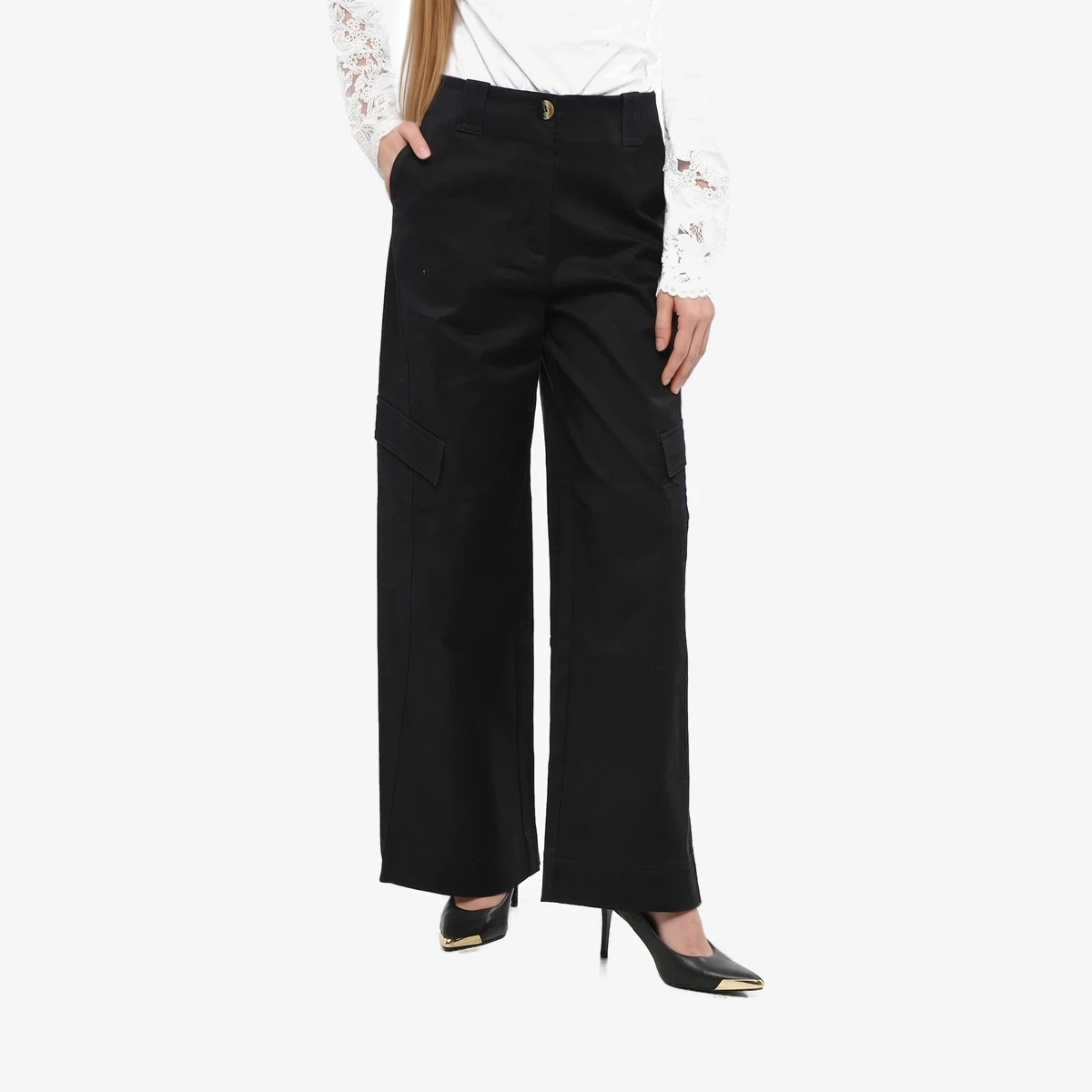 GANNI Dark-Wash High-Waist Cargo Jeans 28cm in Black