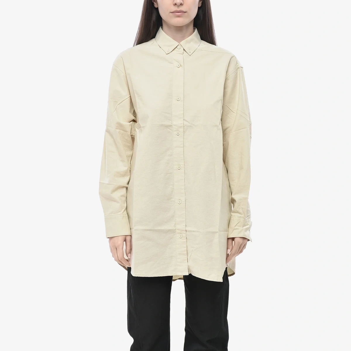 Fear of God ESSENTIALS Solid-Color Shirt with Button-Down Collar in Beige