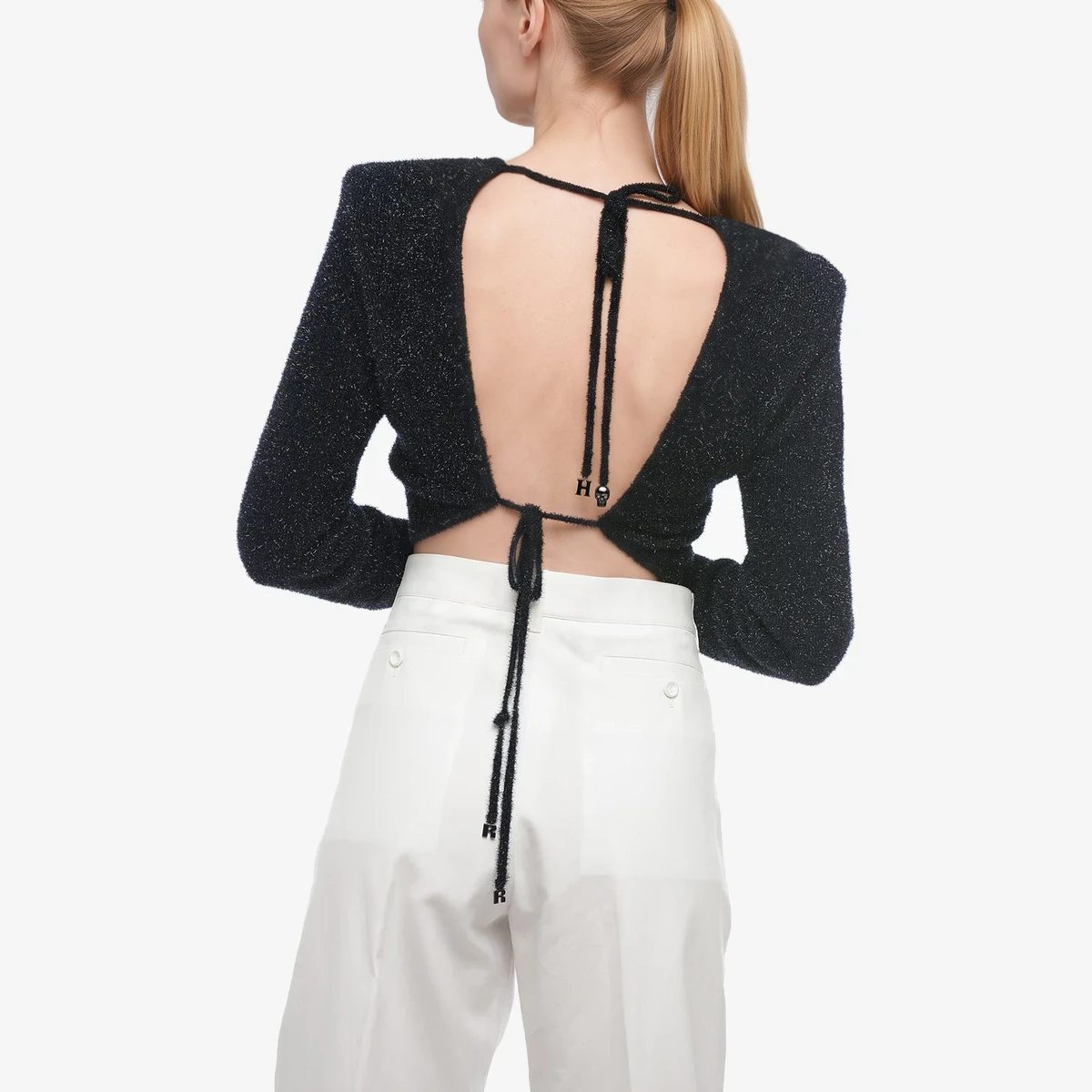 Lurex Cropped Cardigan with Padded Shoulders вид 2