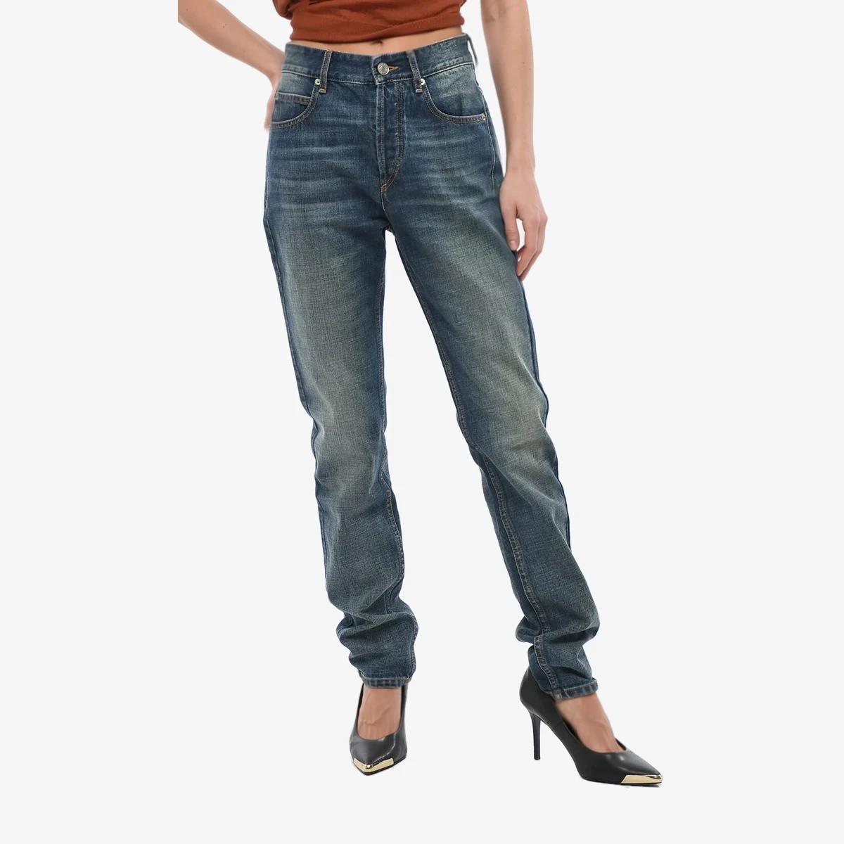 Isabel Marant ETOILE Straight-Leg Jeans BILIANA with Visible Topstitching 16cm in Blue
