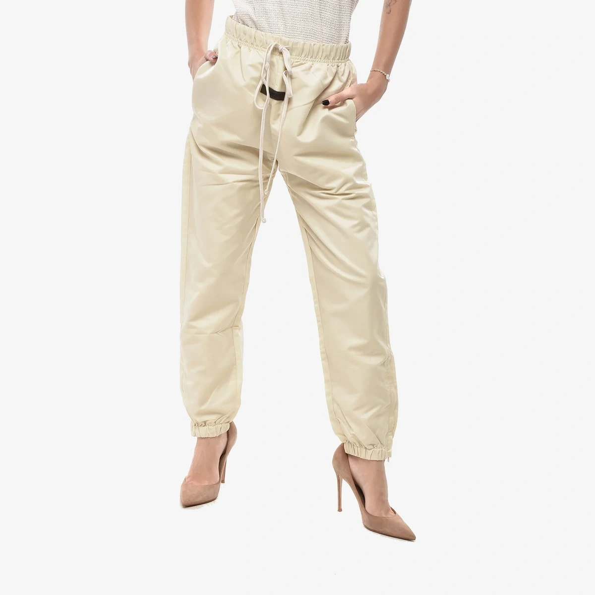 Fear of God Nylon Joggers with Ankle Zip in Beige