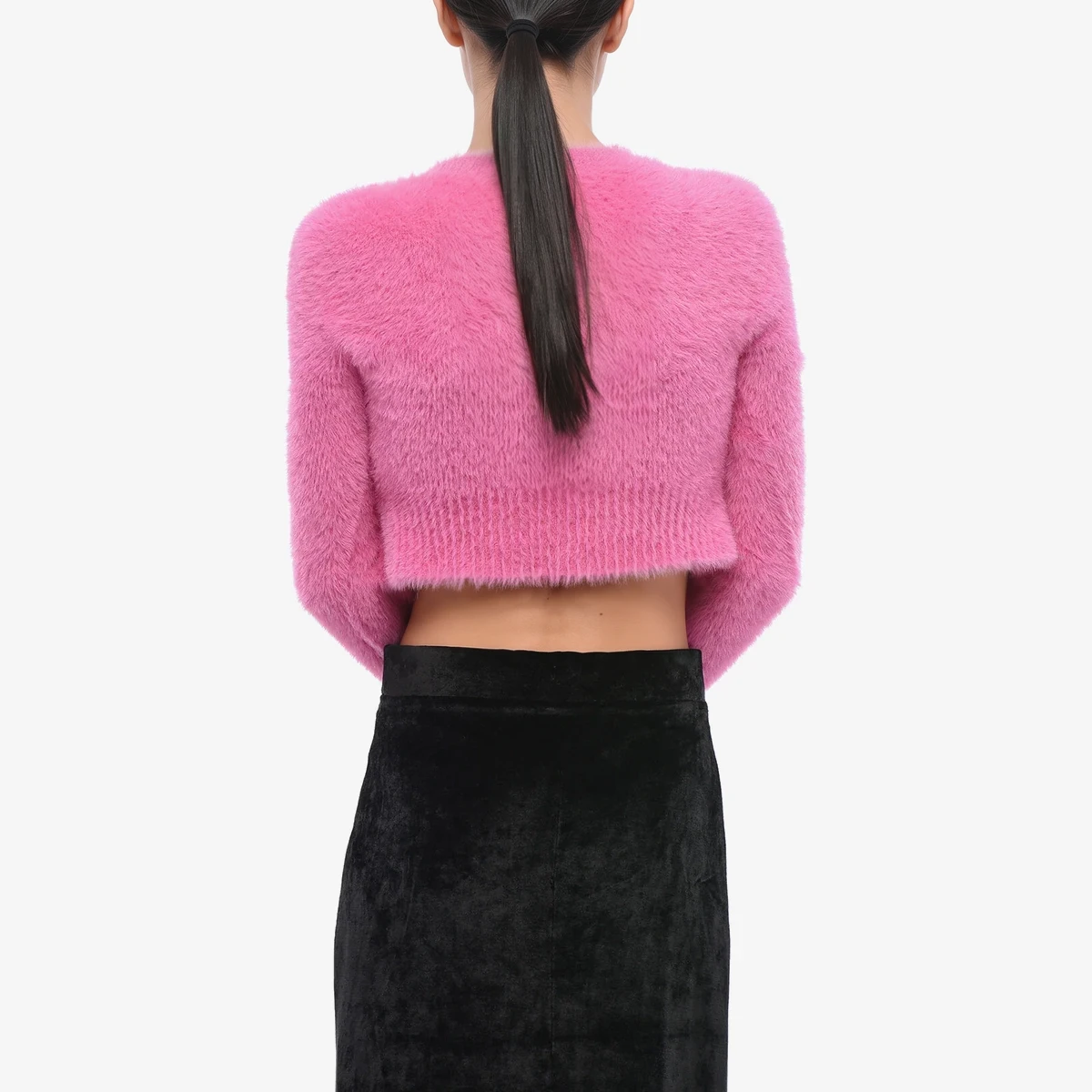 Cropped-Fit Fluffy-Effect Cardigan NEVE with Gold Logo вид 2