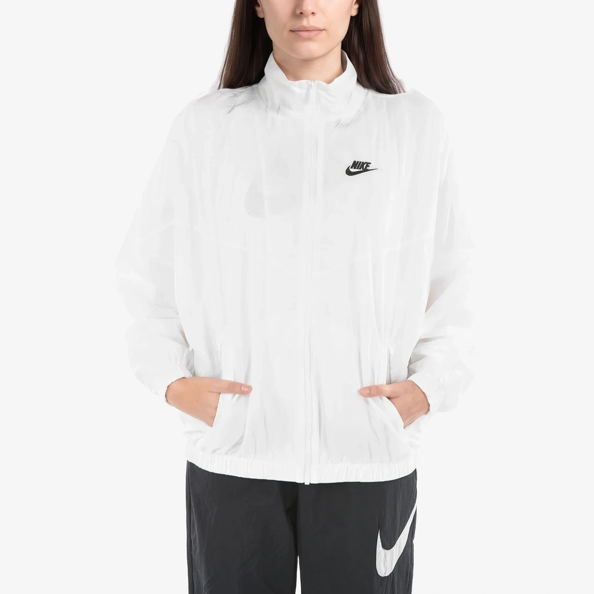Nike Solid-Color Windbreaker Jacket With Embroidered Logo in White