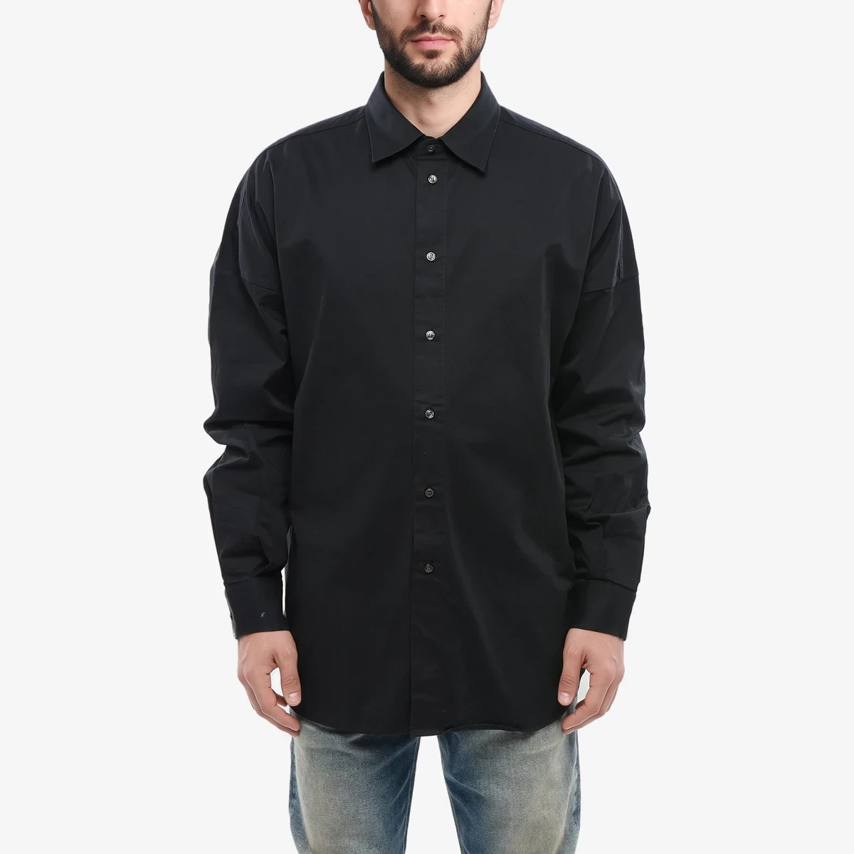 Diesel Cotton Shirt S-LIMO with French Collar in Black