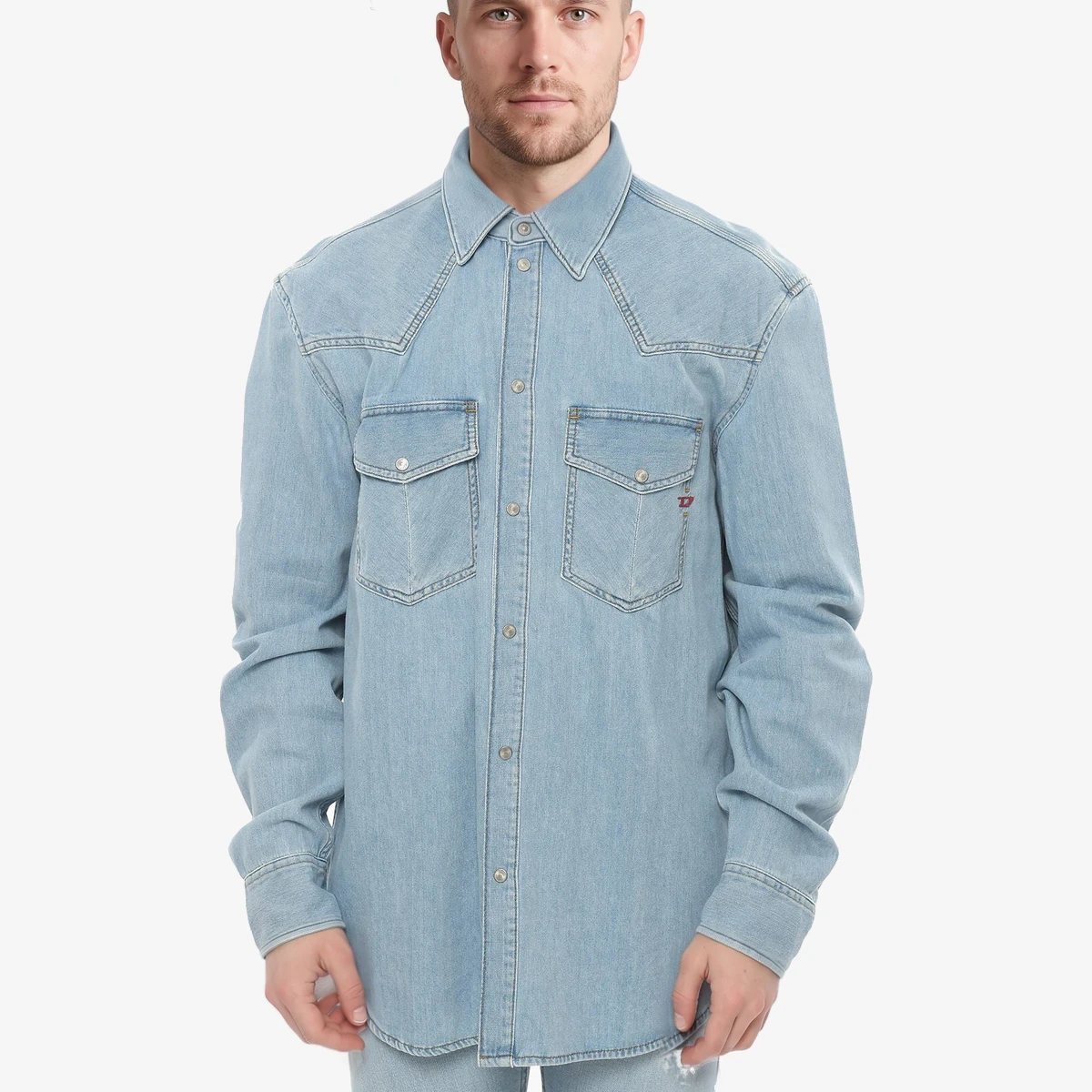 Diesel LIBRARY Denim Shirt OCEAN with Snap Buttons in Light Blue