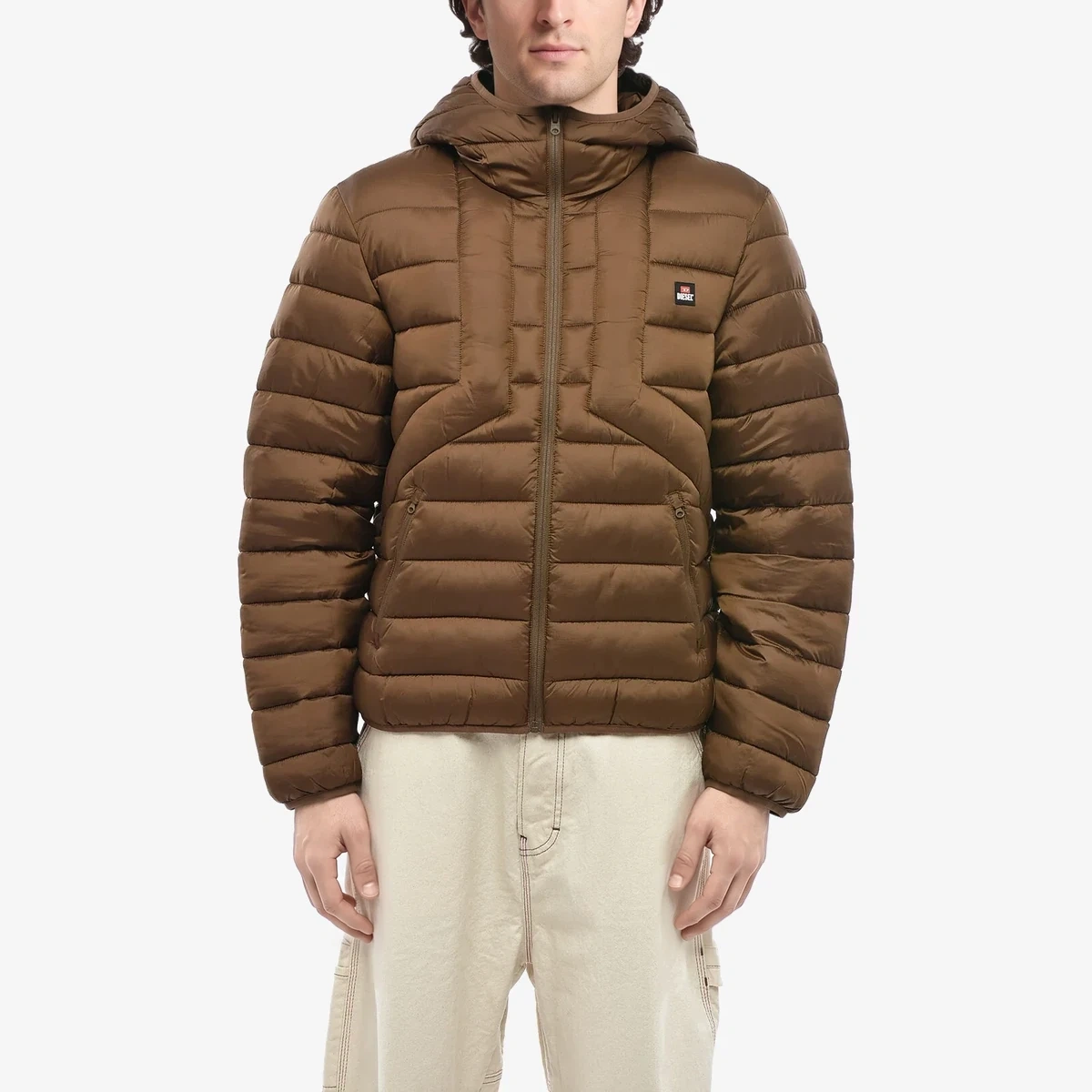 Diesel Ripstop Diamond-Quilted Padded Jacket W-DWAIN-OUTHOOD in Brown