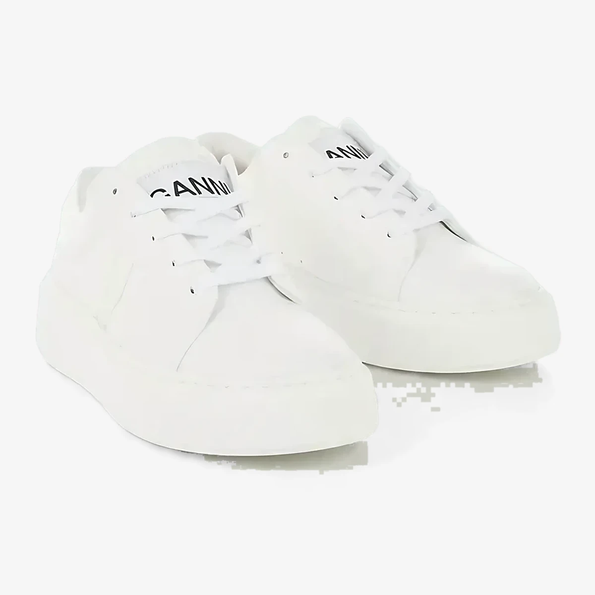 GANNI Leather Low-Top Sneakers Solid Color in White