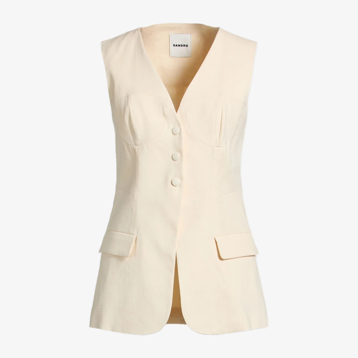 Sandro Linen-blend twill vest in Cream