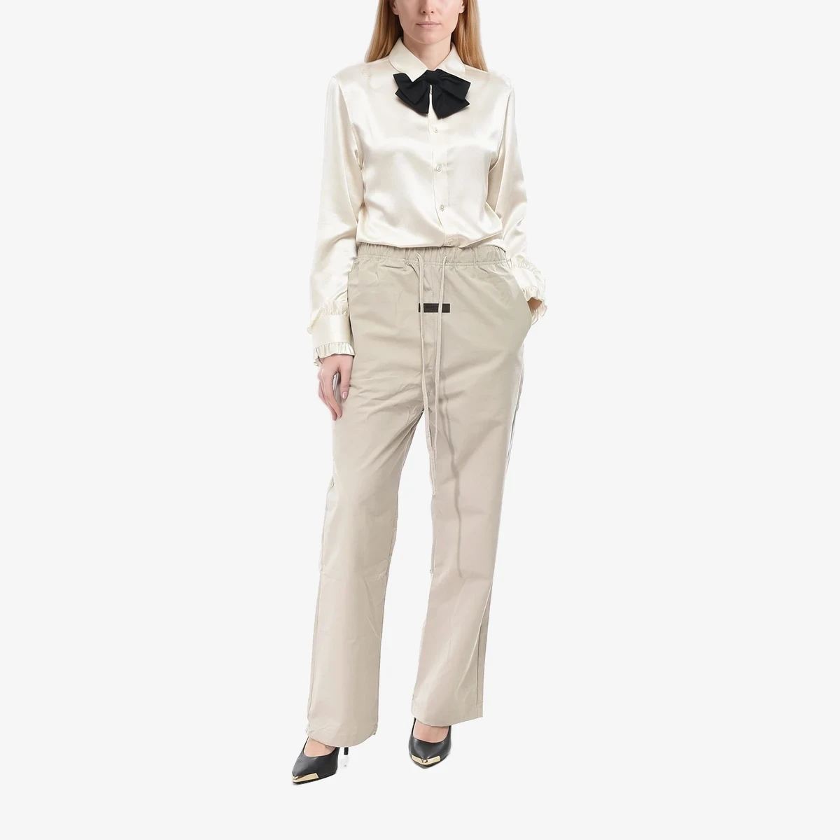ESSENTIALS Casual Cotton-Blend Pants with Elastic Waistband вид 3