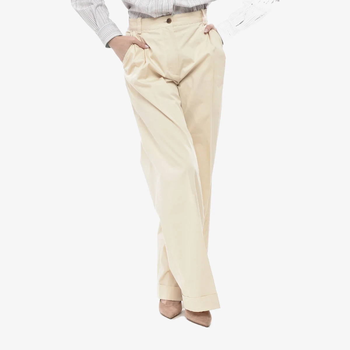 Maison Kitsuné Cotton Two-Pleat Pants with Turn-Ups in White