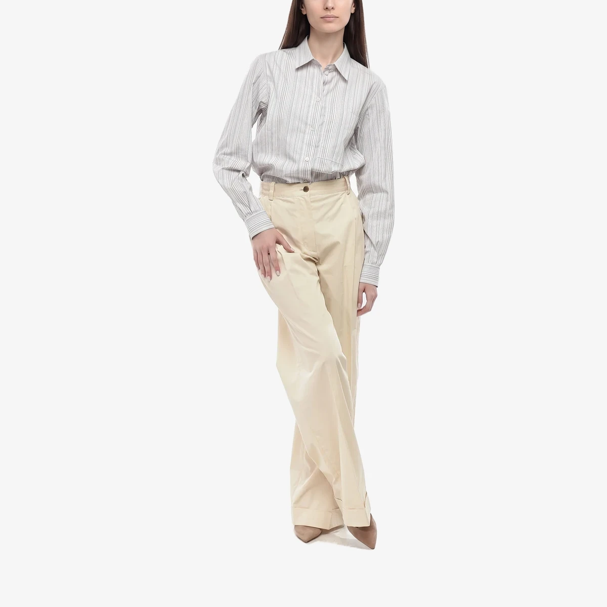 Cotton Two-Pleat Pants with Turn-Ups view 3