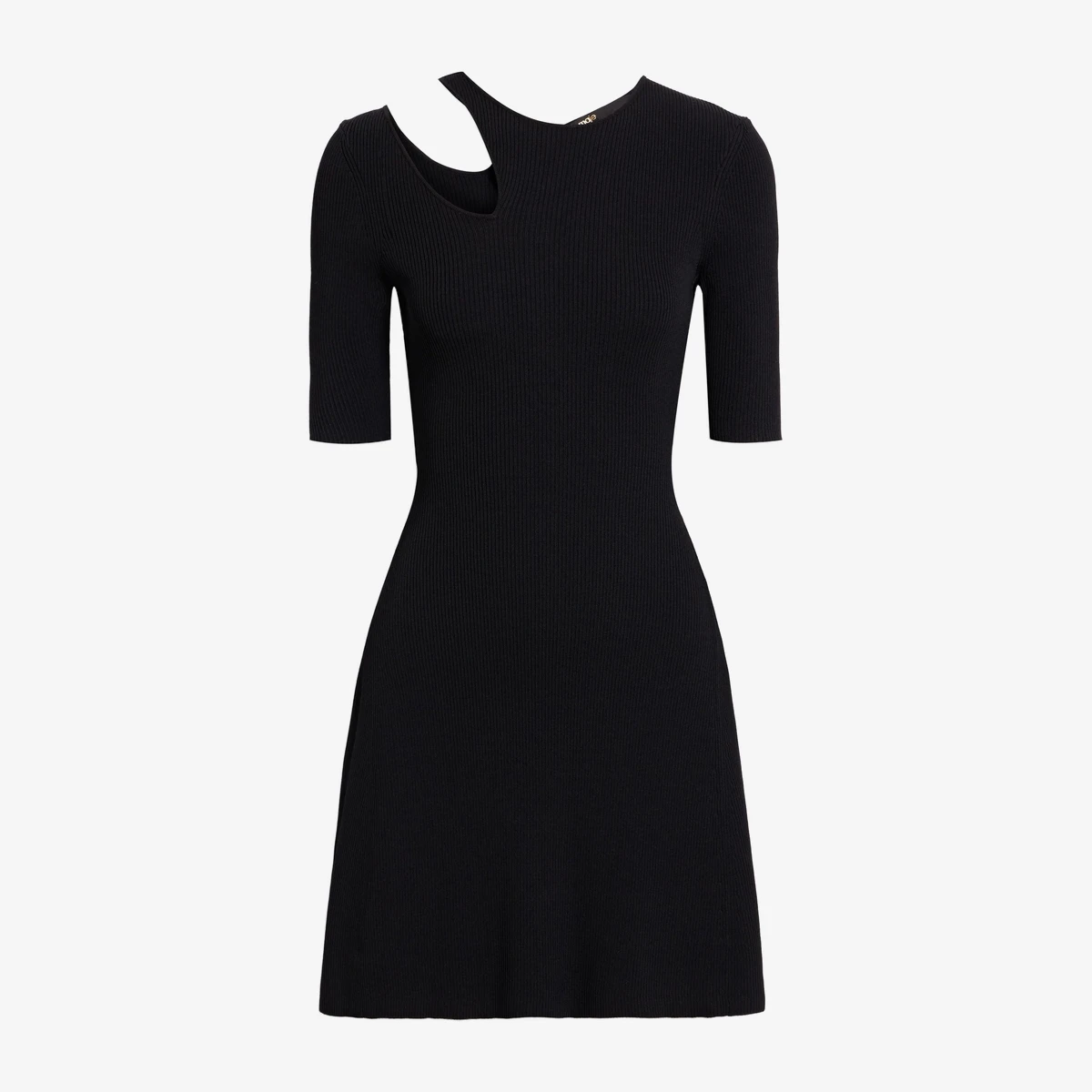 Maje Cutout Ribbed-Knit Mini Dress in Black