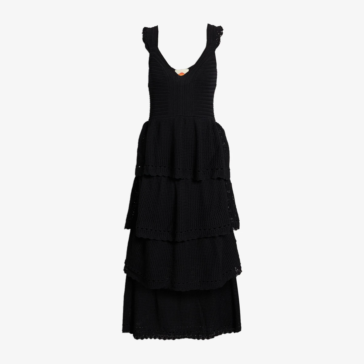 Farm Rio Tiered Crochet Midi Dress in Black