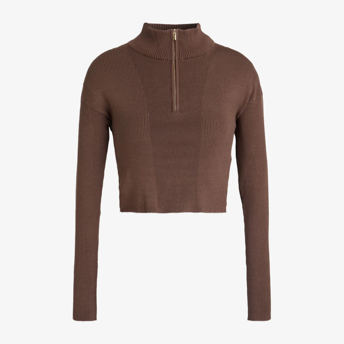 Jacquemus Bormio Ribbed-Knit Half-Zip Turtleneck Sweater in Brown