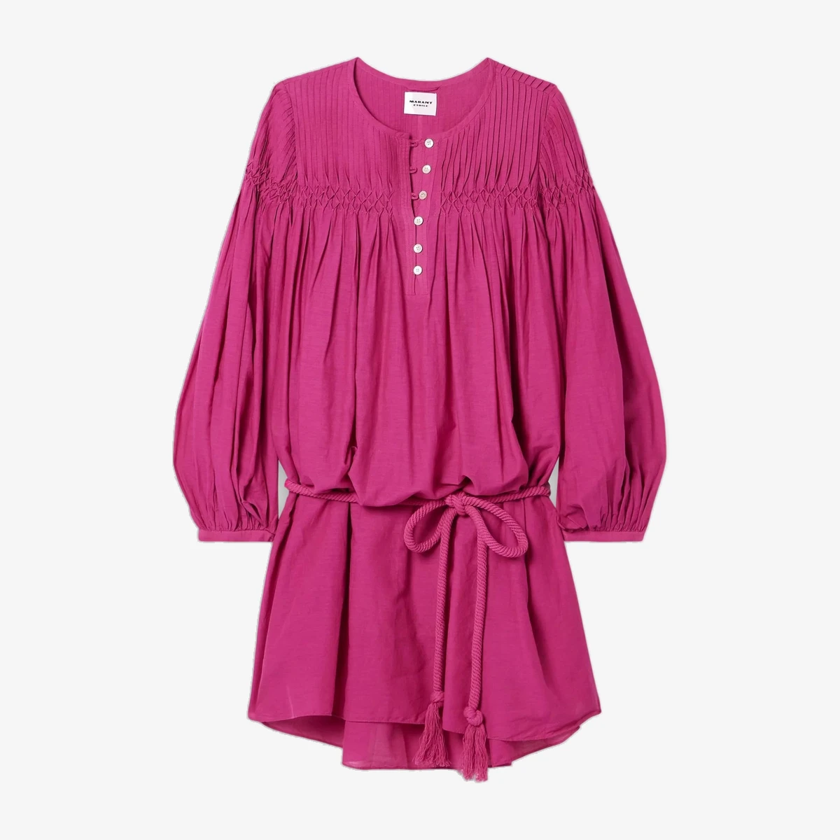 Marant Étoile Adeliani Belted Pintucked Cotton-Blend Voile Mini Dress in Pink