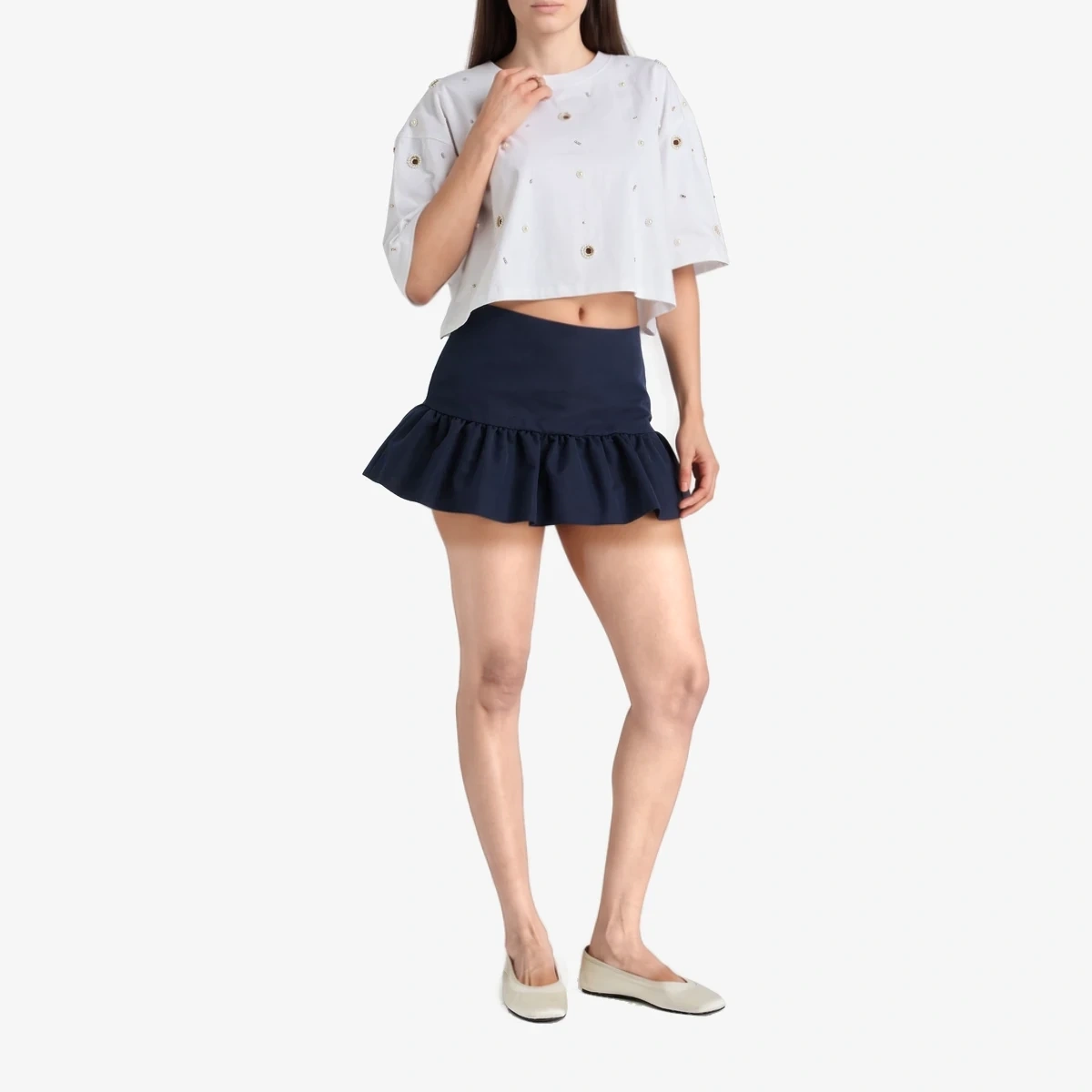 Skirt-effect cotton-blend twill shorts ხედი 2