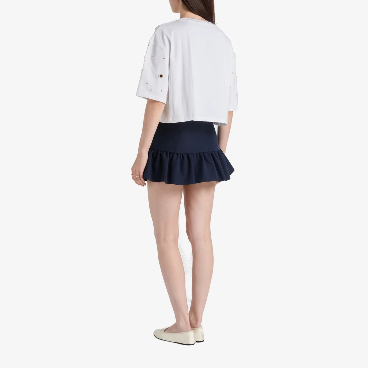 Skirt-effect cotton-blend twill shorts ხედი 3