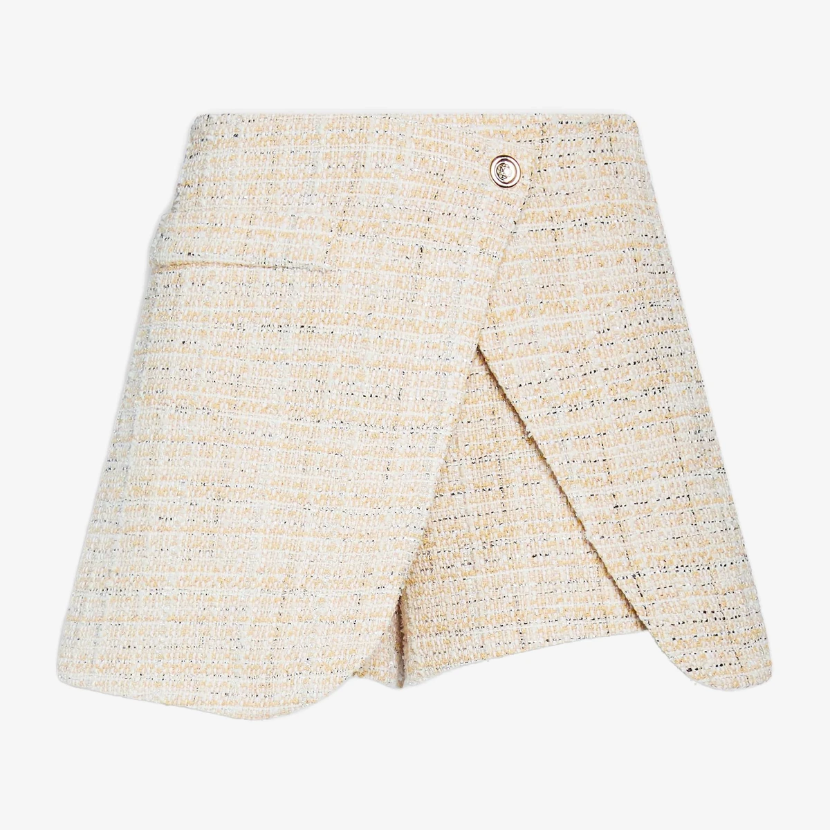 Maje Skirt-effect metallic cotton-blend tweed shorts in Beige