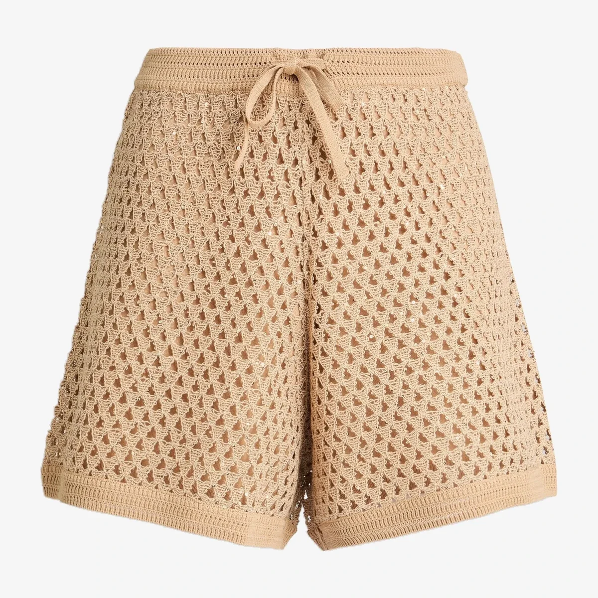 Sandro Sequin-embellished open-knit shorts in Beige