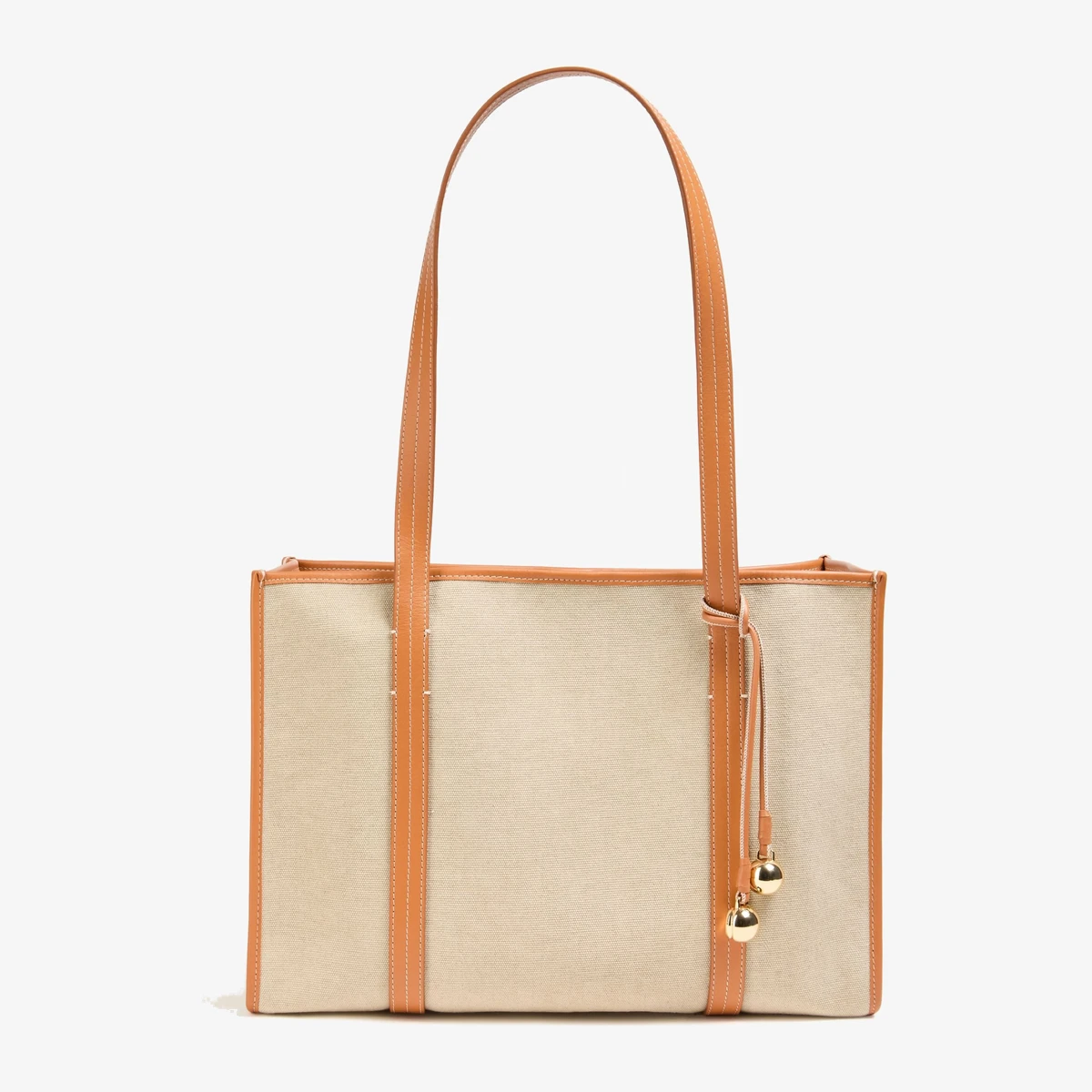 Sandro Leather-trimmed canvas tote in Beige