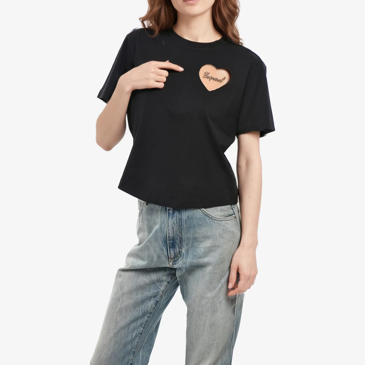 Dsquared2 Cotton Cropped-Fit T-Shirt with See-Through Detail in Black