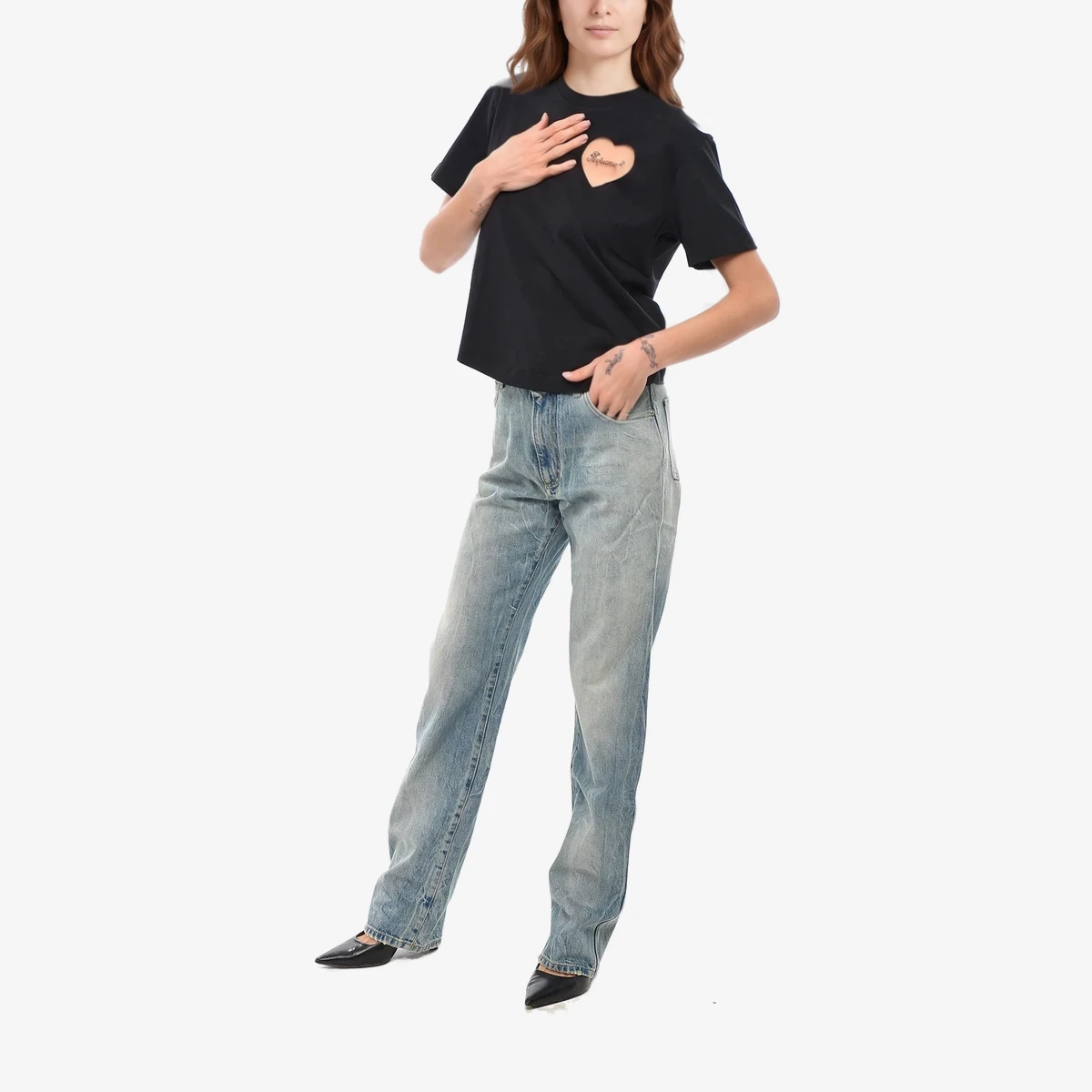 Cotton Cropped-Fit T-Shirt with See-Through Detail view 2