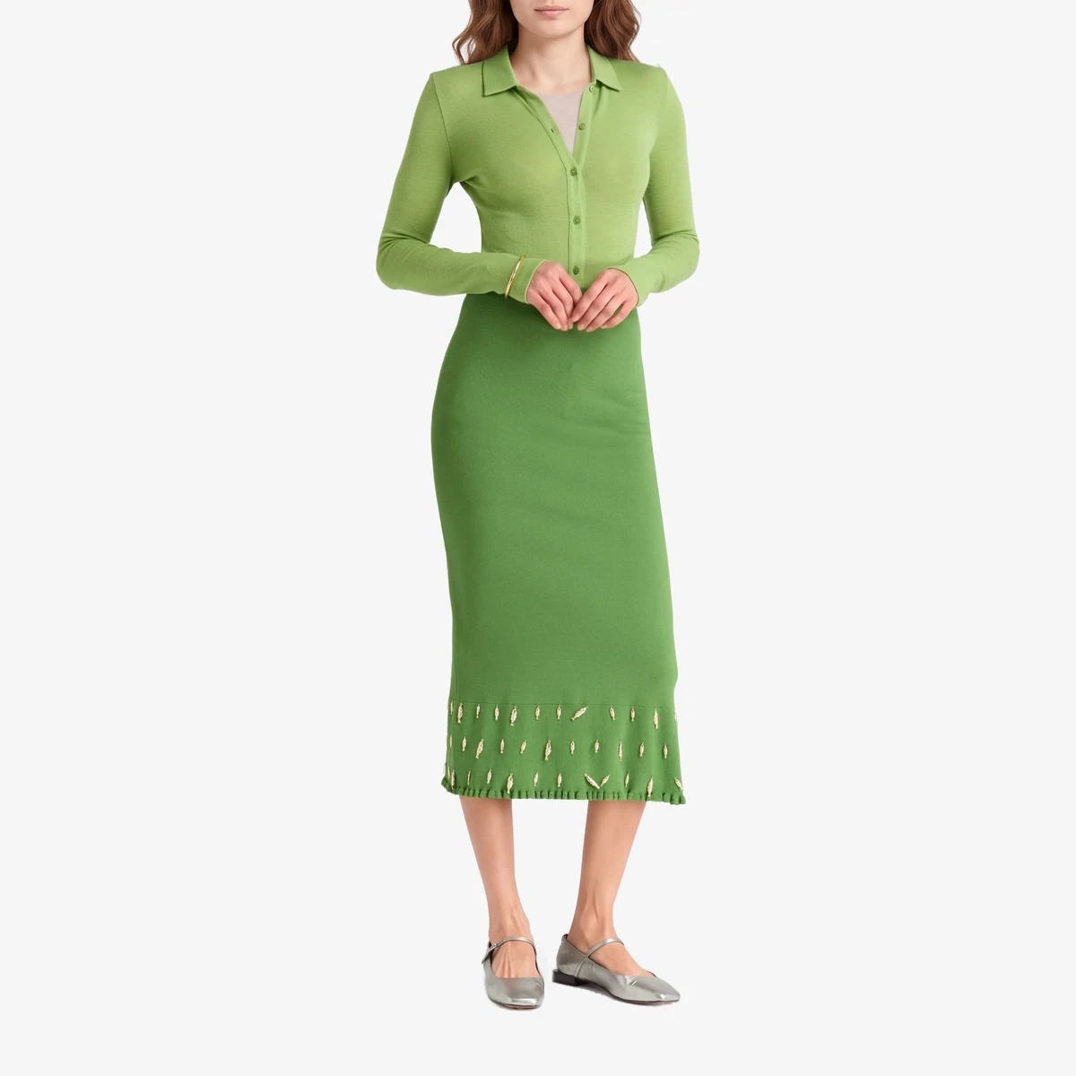 Embellished stretch-knit midi skirt ხედი 2