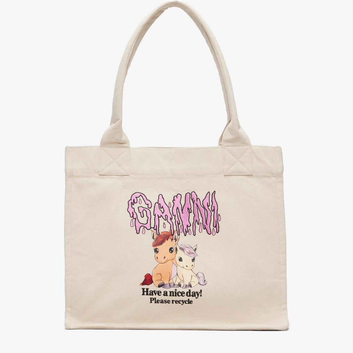 GANNI Beige Pony Printed Large Tote in Beige