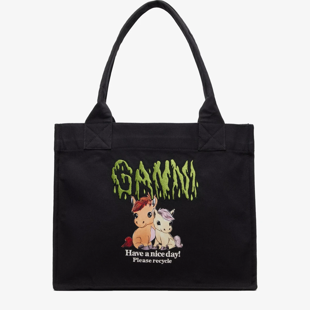 GANNI Black Pony Printed Large Tote in Black