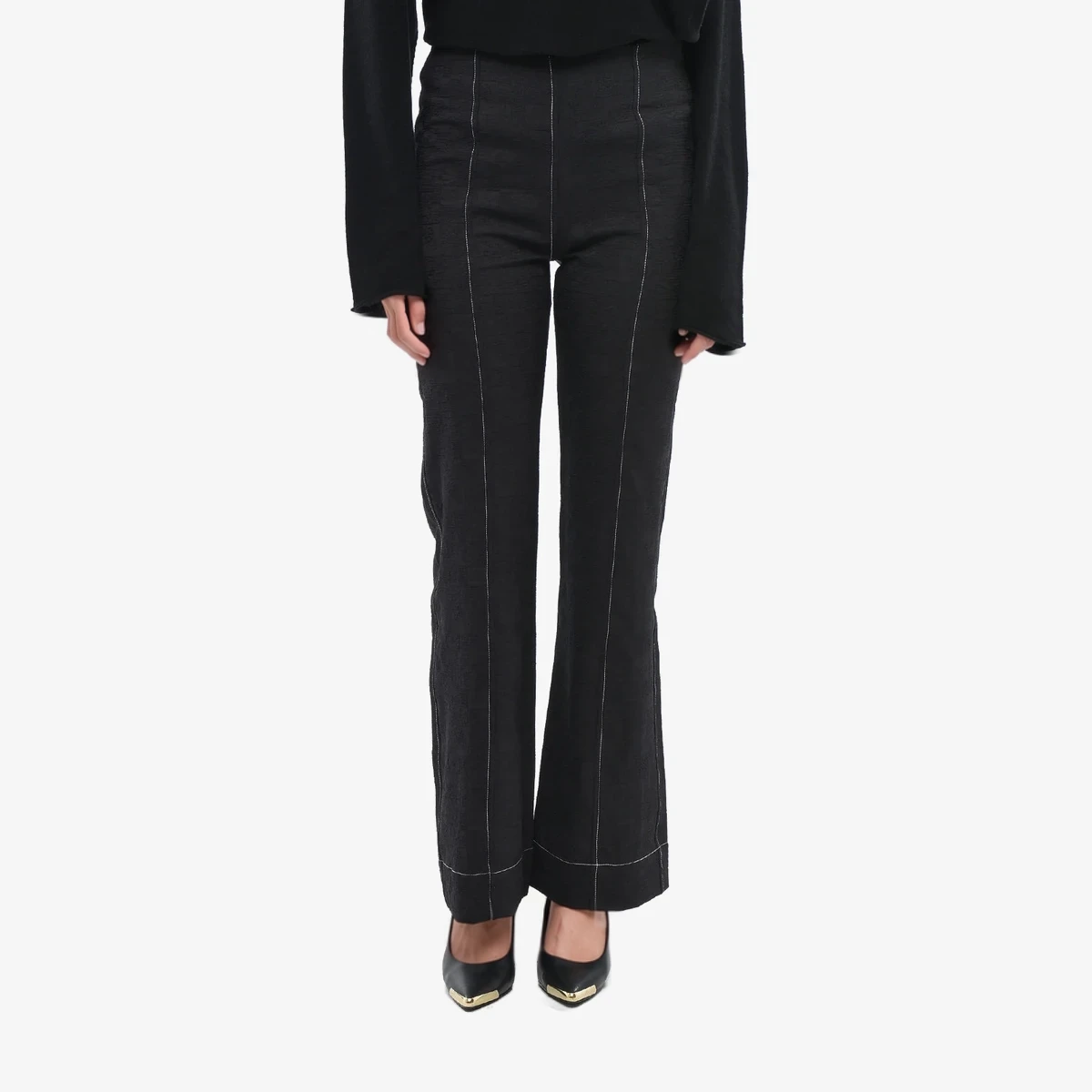 GANNI Straight-Leg Matelassé Trousers in Blue