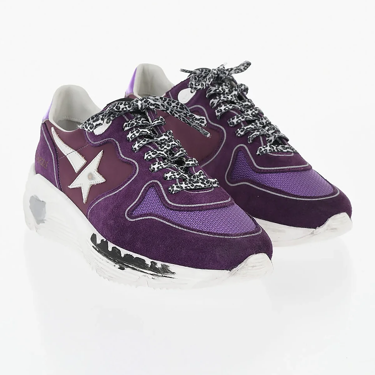 Golden Goose Low RUNNING Nylon and Suede Sneakers with Vintage Effect in Purple