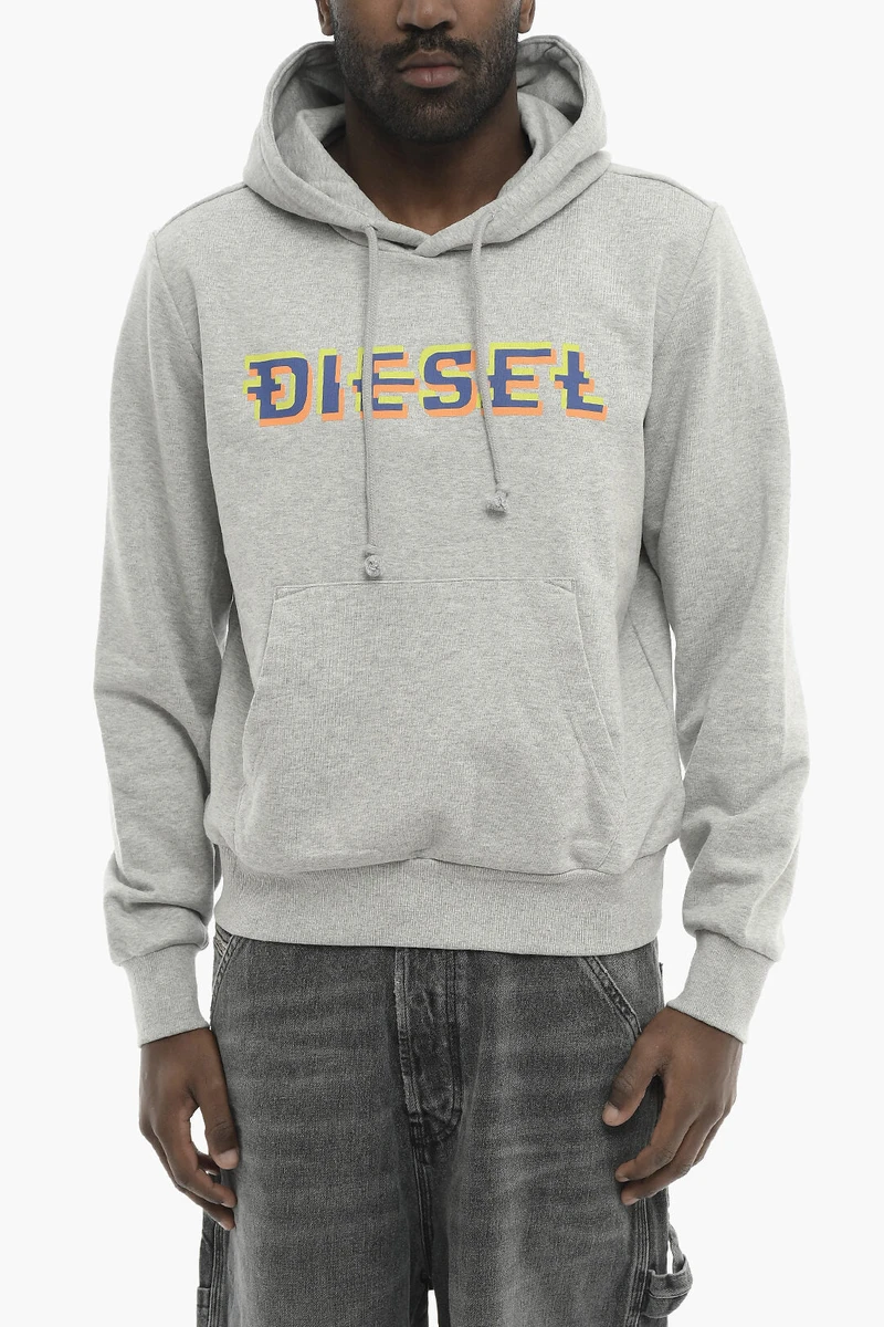 Diesel Brushed Cotton Hoodie S-GINN-K27 with Printed Logo in Grey