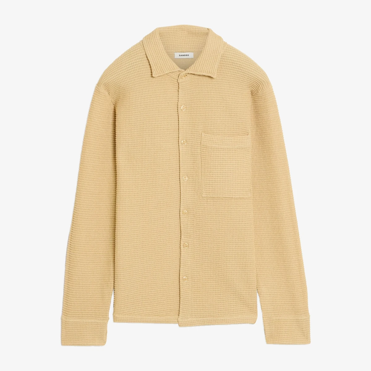 Sandro Waffle-Knit Long-Sleeve Shirt in Yellow