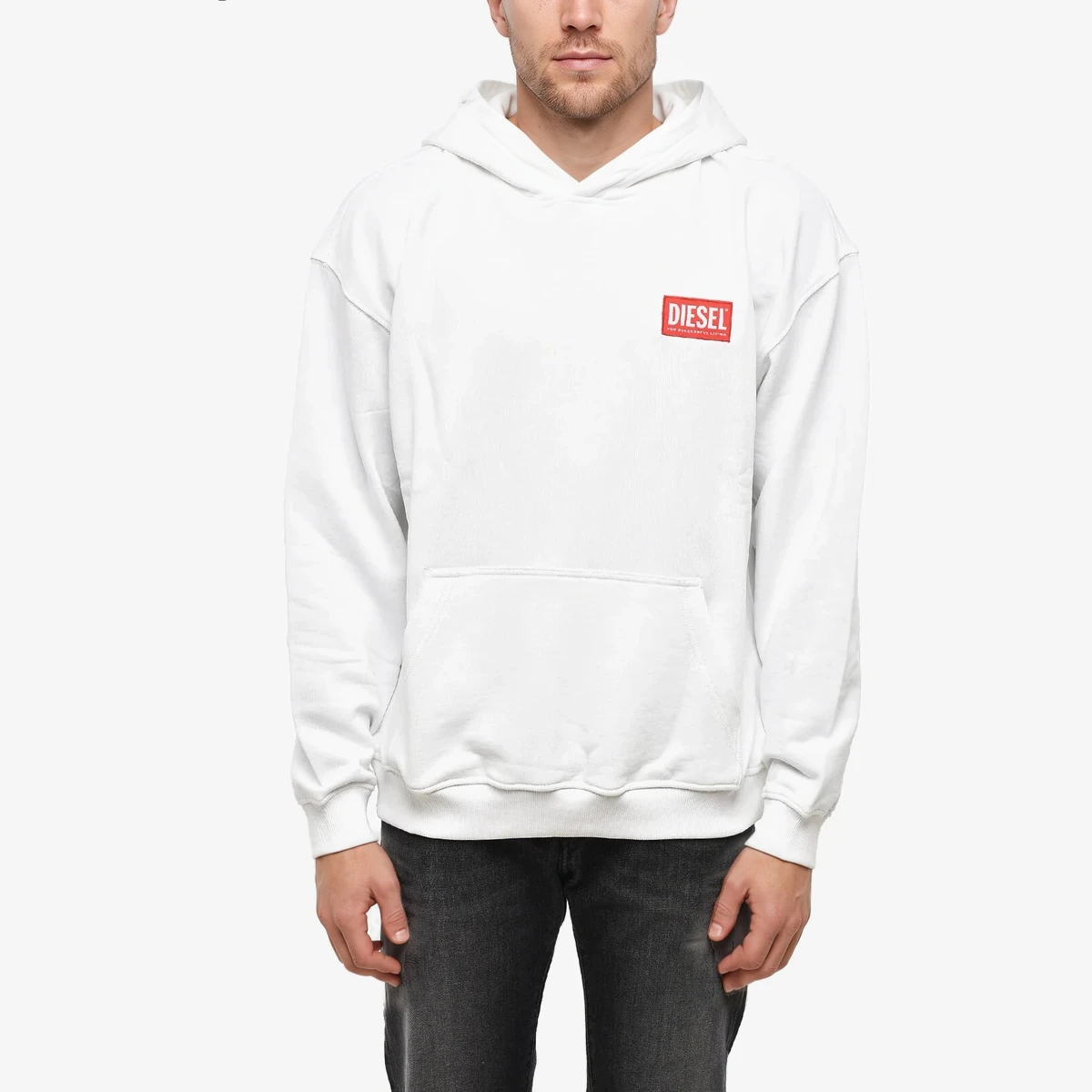 Diesel ESSENTIALS Cotton Hoodie with Logo Patch in White