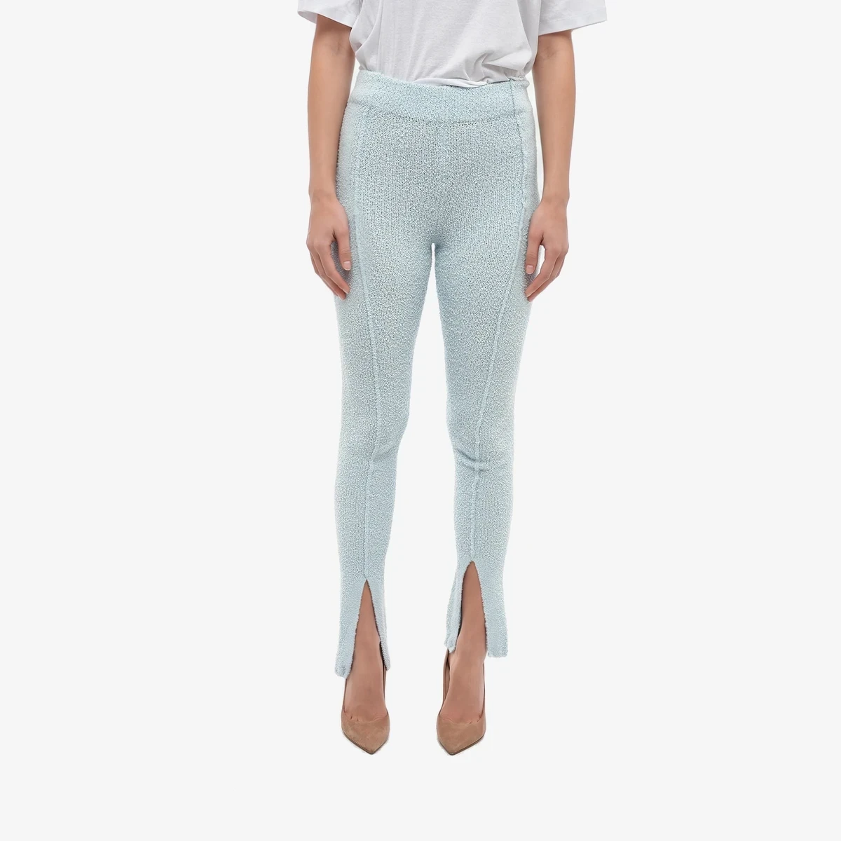 Rotate Terry-Cotton Flared Pants ALICIANA with Ankle Split in Blue