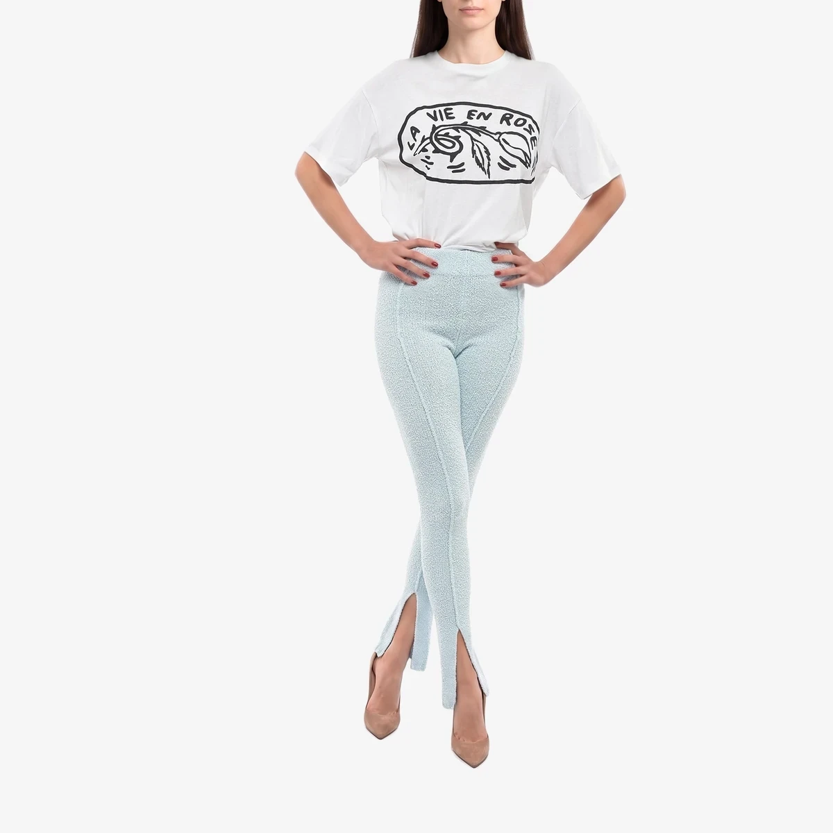 Terry-Cotton Flared Pants ALICIANA with Ankle Split ხედი 4