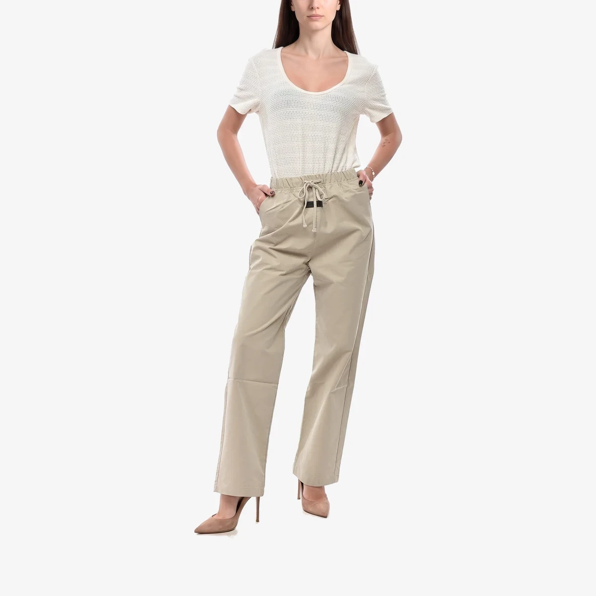 Cotton-Blend Pants with Elastic Waist вид 3