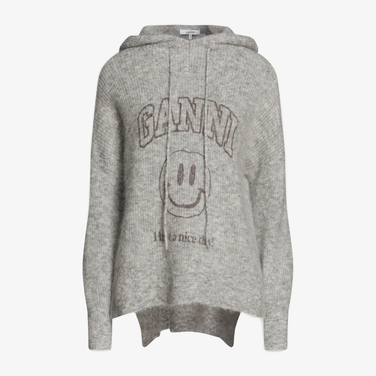 GANNI Mèlange Printed Knitted Hoodie — Серый