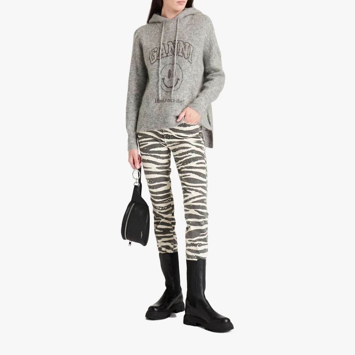 Mèlange Printed Knitted Hoodie ხედი 2