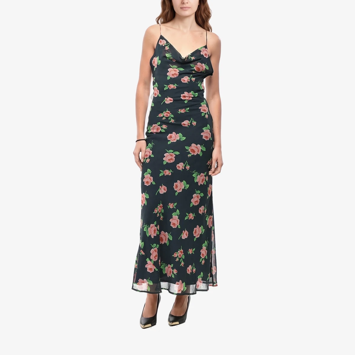 Rotate Chiffon Slip Dress with Floral Print in Blue