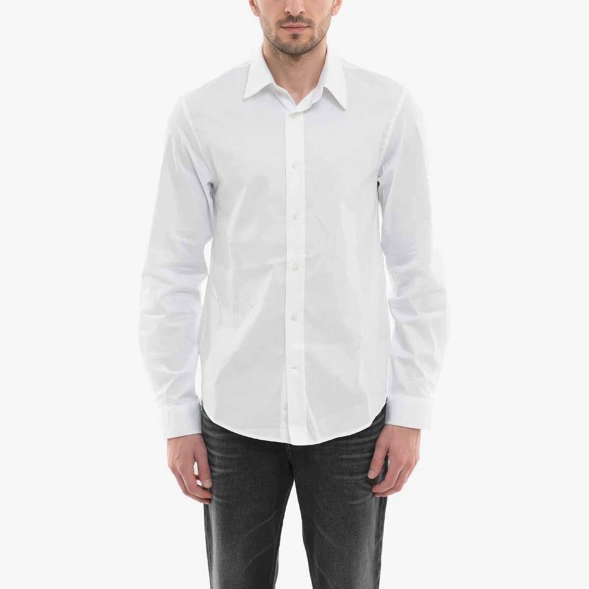 Diesel Stretch Cotton Shirt S-BENNY-CL With French Collar in White